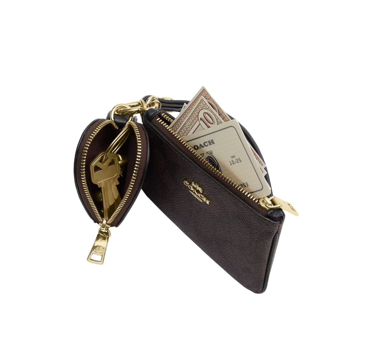 Monedero Coach Wristlet And Heart Pouch In Signature Canvas With Charm Walnut Black