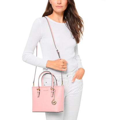 Bolsa Michael Kors Jet Set Travel Extra-Small Saffiano Leather Top-Zip Tote Bag Powder Blush