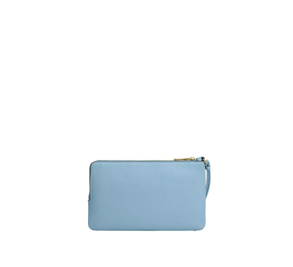 Cartera Coach Double Zip Wristlet With Gingham Print Blue Multi