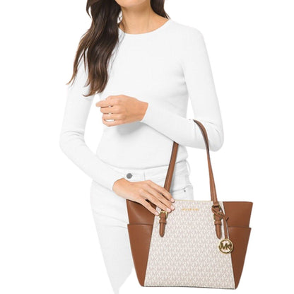 Bolsa Michael Kors Charlotte Large Logo and Leather Top-Zip Tote Bag