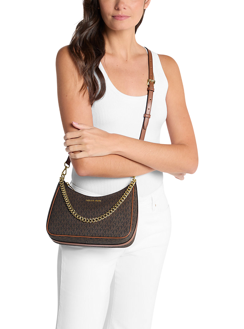 Bolsa Michael Kors Jet Set Travel Large Signature Logo Convertible Crossbody Bag Brown