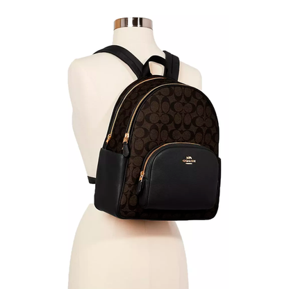 Mochila Coach Court In Signature Canvas Brown Black