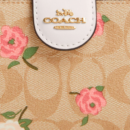 Cartera Coach Medium Corner Zip Wallet In Signature Canvas With Floral Print