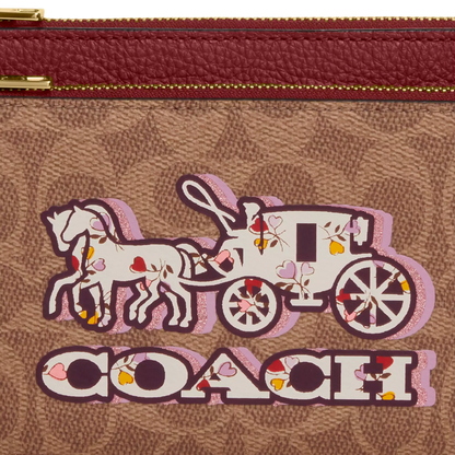 Monedero Coach Double Zip Wallet In Signature Canvas With Horse And Carriage Print Black Cherry