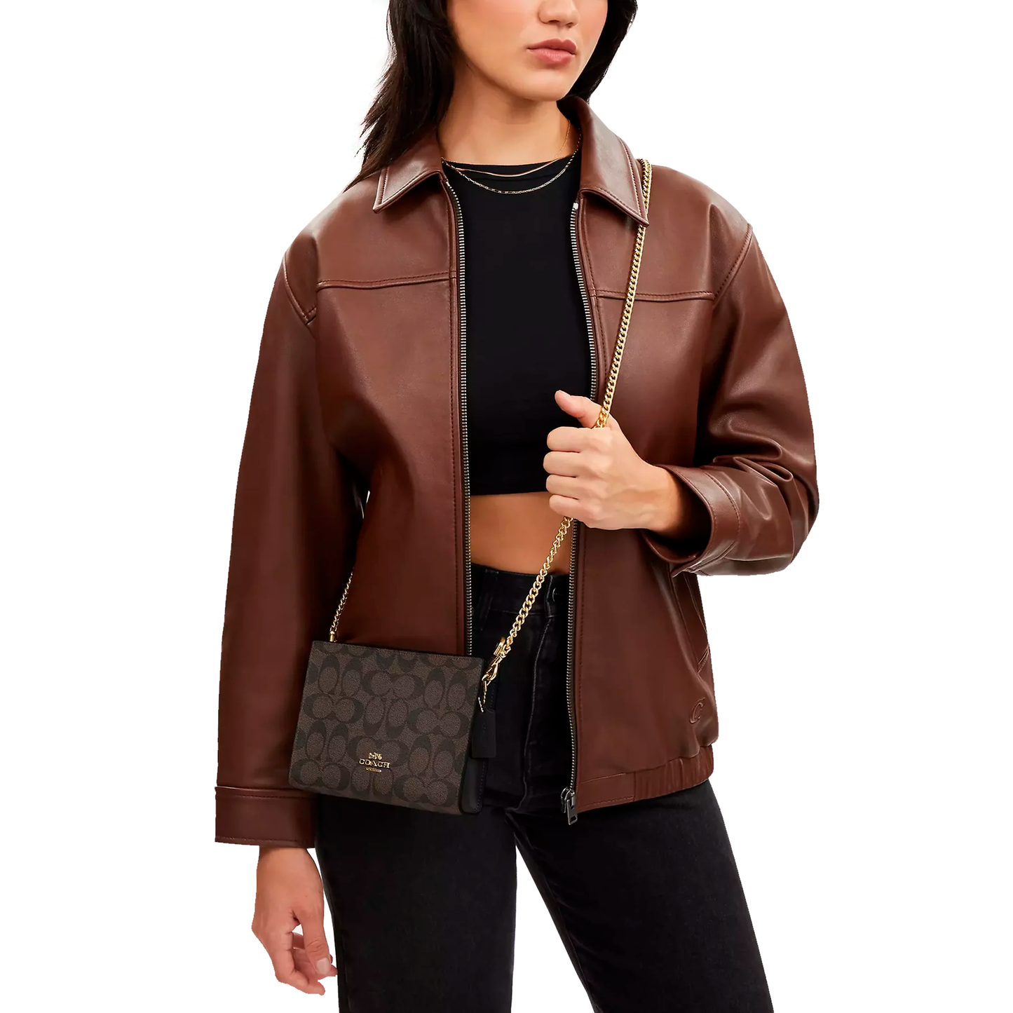 Bolsa Coach Slim Crossbody In Signature Canvas Brown Black