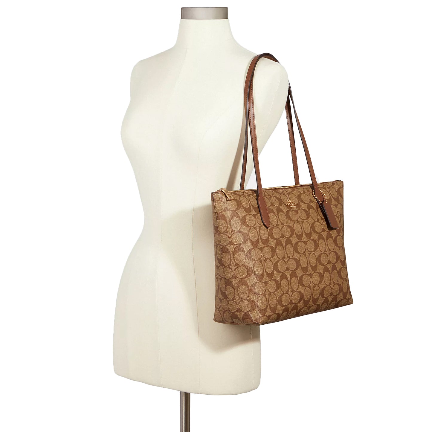 Bolsa Coach Zip Top Tote In Signature Canvas Khaki