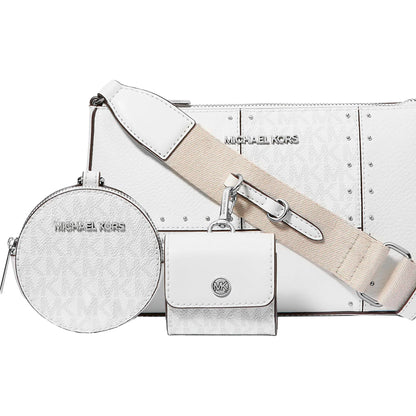 Bolsa Michael Kors Jet Set Travel Small Metallic Patchwork and Signature Logo Crossbody Bag Optic White