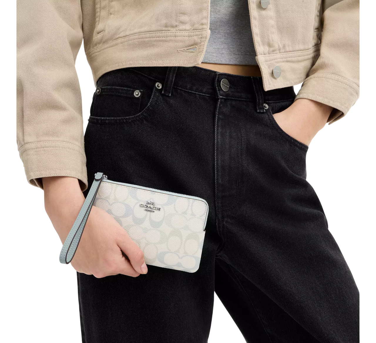 Monedero Coach Corner Zip Wristlet In Pretty Signature Canvas Blue