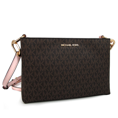 Bolsa Michael Kors Trisha Medium Logo Crossbody Brown Pink