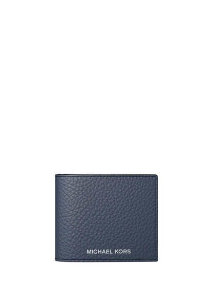 Cartera Pebbled Leather Billfold Wallet and Signature Logo Card Case Gift Set Navy