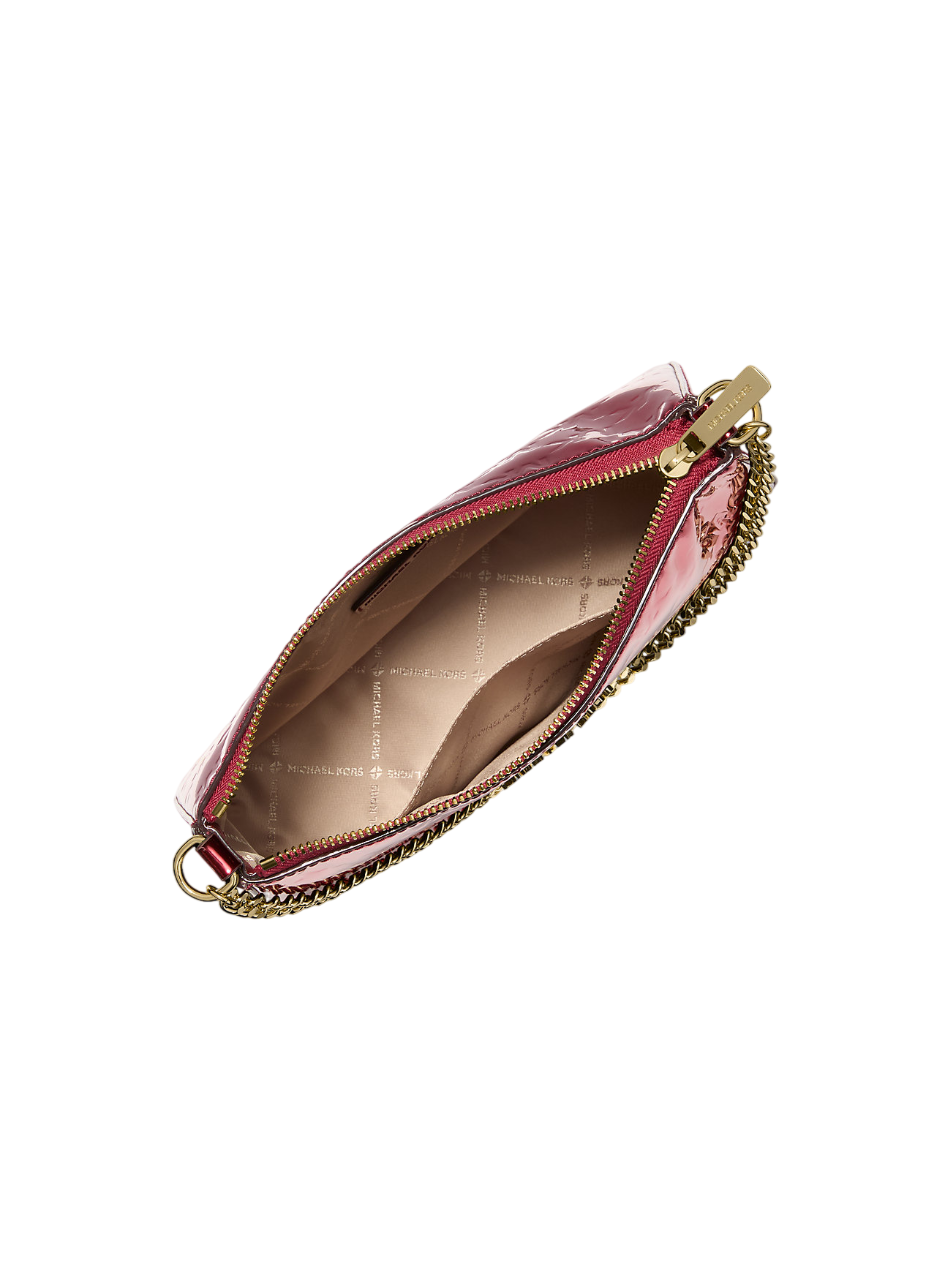 Bolsa Michael Kors Jet Set Medium Metallic Logo Debossed Pochette and Card Case Gift Set Cherry