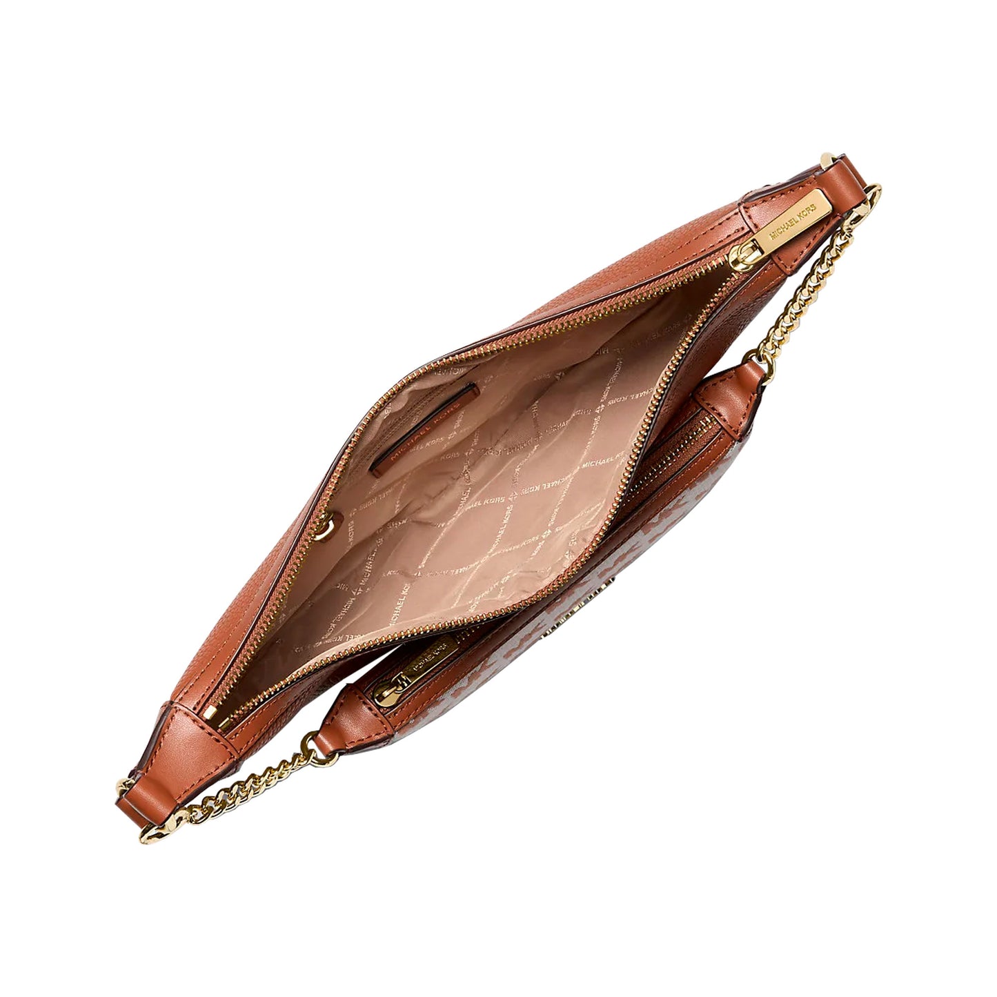 Bolsa Michael Kors Hollis Medium 2-in-1 Grain Leather and Jacquard Logo Shoulder Bag Luggage