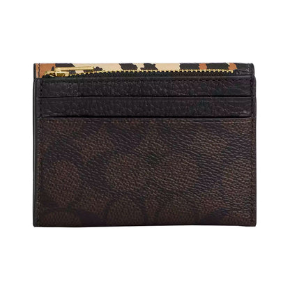 Cartera Coach Card Holder Wallet With Leopard Print And Signature Canvas