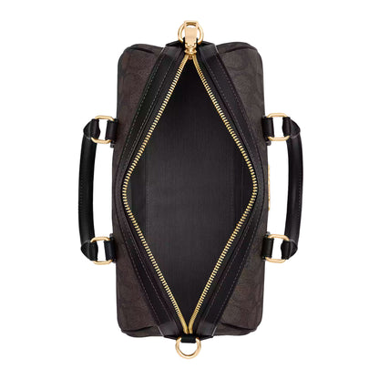 Rowan Long Satchel Bag In Signature Canvas Walnut Black