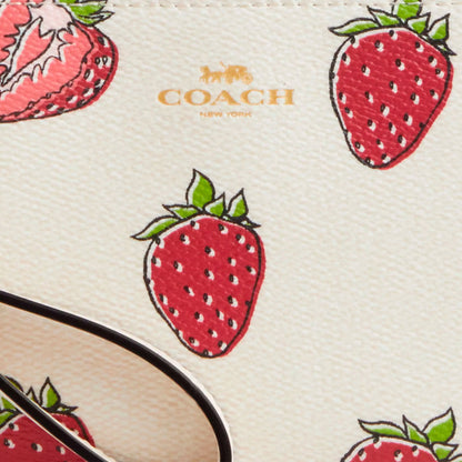 Cartera Coach Corner Zip Wristlet With Strawberry Print Chalk Multi