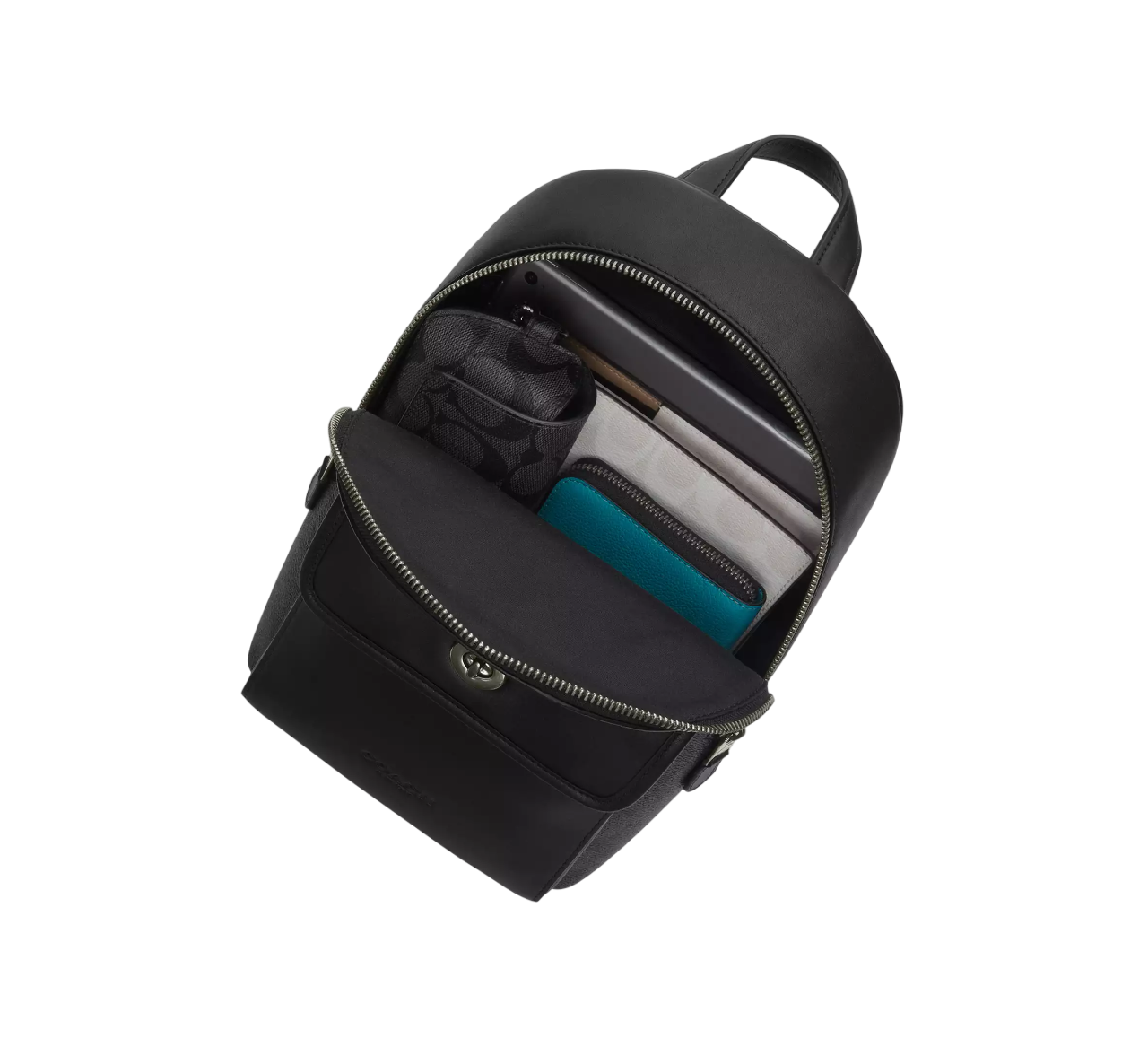 Bandolera Coach Turnlock Sling Pack In Signature Canvas Charcoal Black