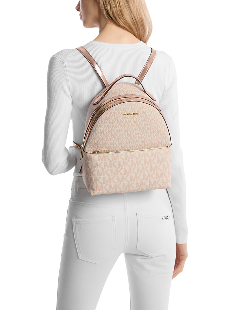 Mochila Michael Kors Sheila Medium Two-Tone Signature Logo Backpack Rose Gold