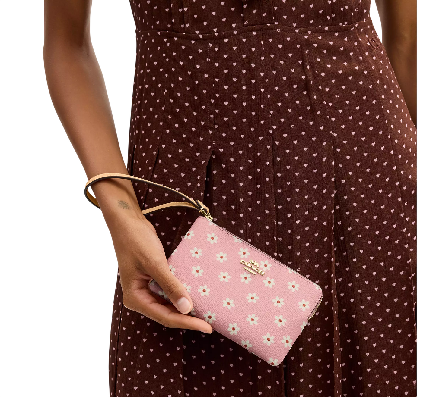 Monedero Coach Corner Zip Wristlet With Floral Print Pink Multi