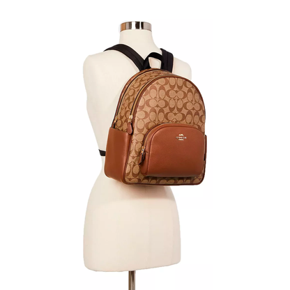 Mochila Coach Court Backpack In Signature Canvas Khaki Saddle