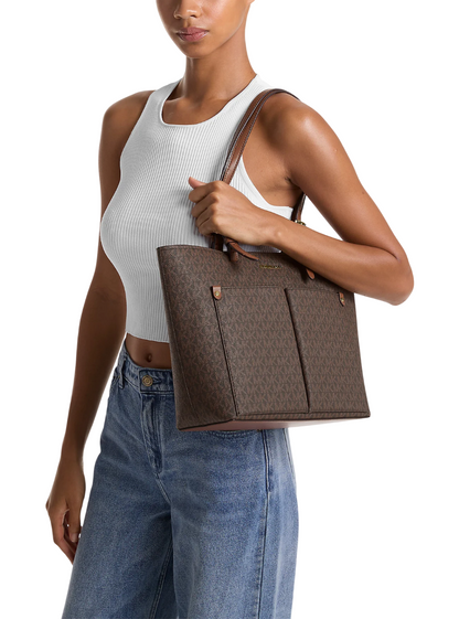Bolsa Michael Kors Jet Set Medium Logo Pocket Tote Bag Brown