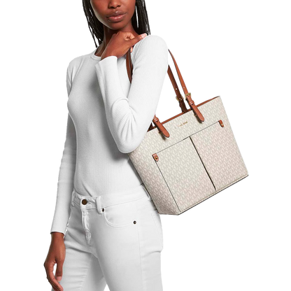 Bolsa Michael Kors Jet Set Medium Logo Pocket Tote Bag Vanilla