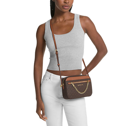 Bolsa Michael Kors Jet Set Large Logo Crossbody Bag Brown