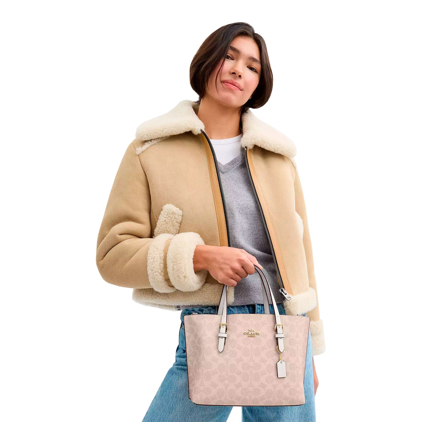 Bolsa Coach Tote Mollie 25 In Signature Canvas Sand Chalk