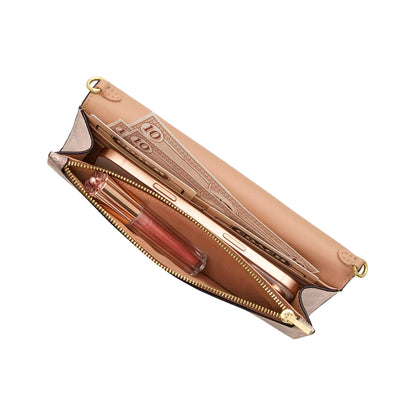 Bolsa Cartera Klare Wallet With Chain In Blocked Signature Canvas Tan