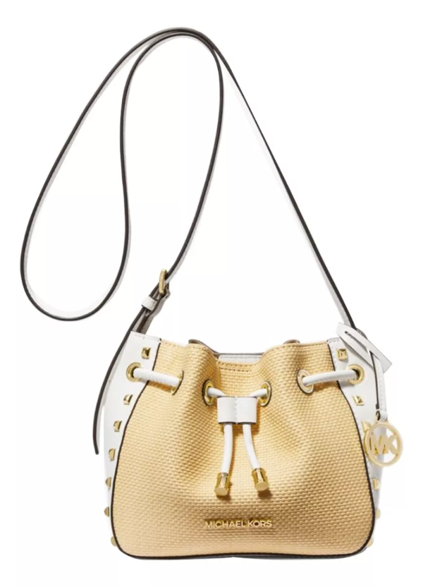 Bolsa Michael Kors Phoebe Small Studded and Straw Bucket Messenger Bag