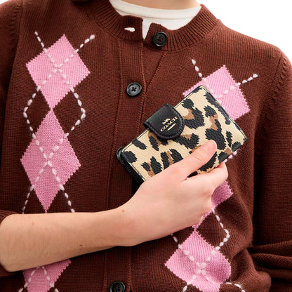 Cartera Coach Medium Corner Zip Wallet With Leopard Print