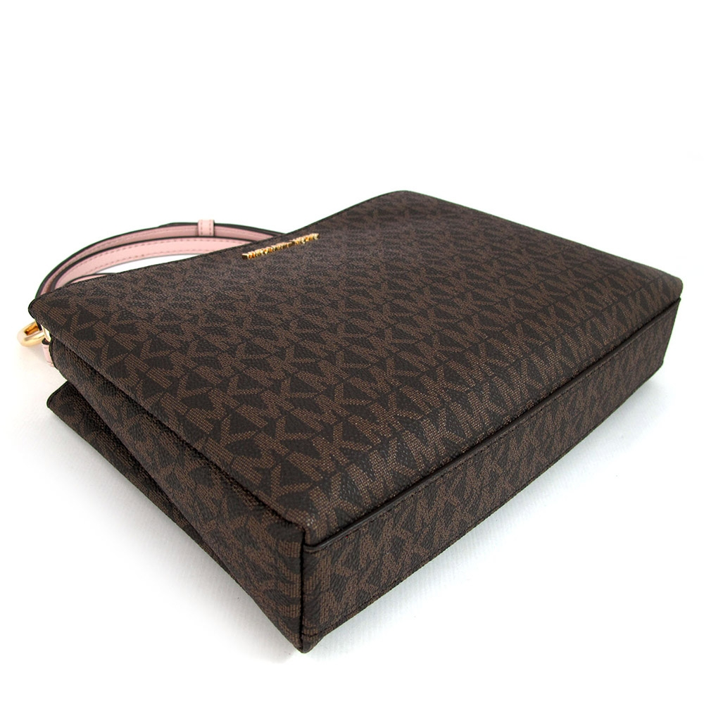 Bolsa Michael Kors Trisha Medium Logo Crossbody Brown Pink