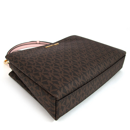 Bolsa Michael Kors Trisha Medium Logo Crossbody Brown Pink