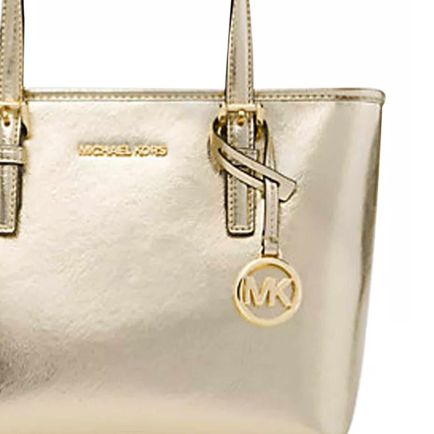 Bolsa Michael Kors Jet Set Travel Extra-Small Metallic Top-Zip Tote Bag Pale Gold