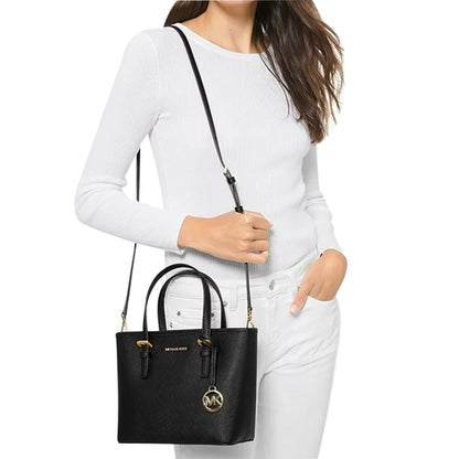 Bolsa Michael Kors Jet Set Travel Extra-Small Saffiano Leather Top-Zip Tote Bag Black