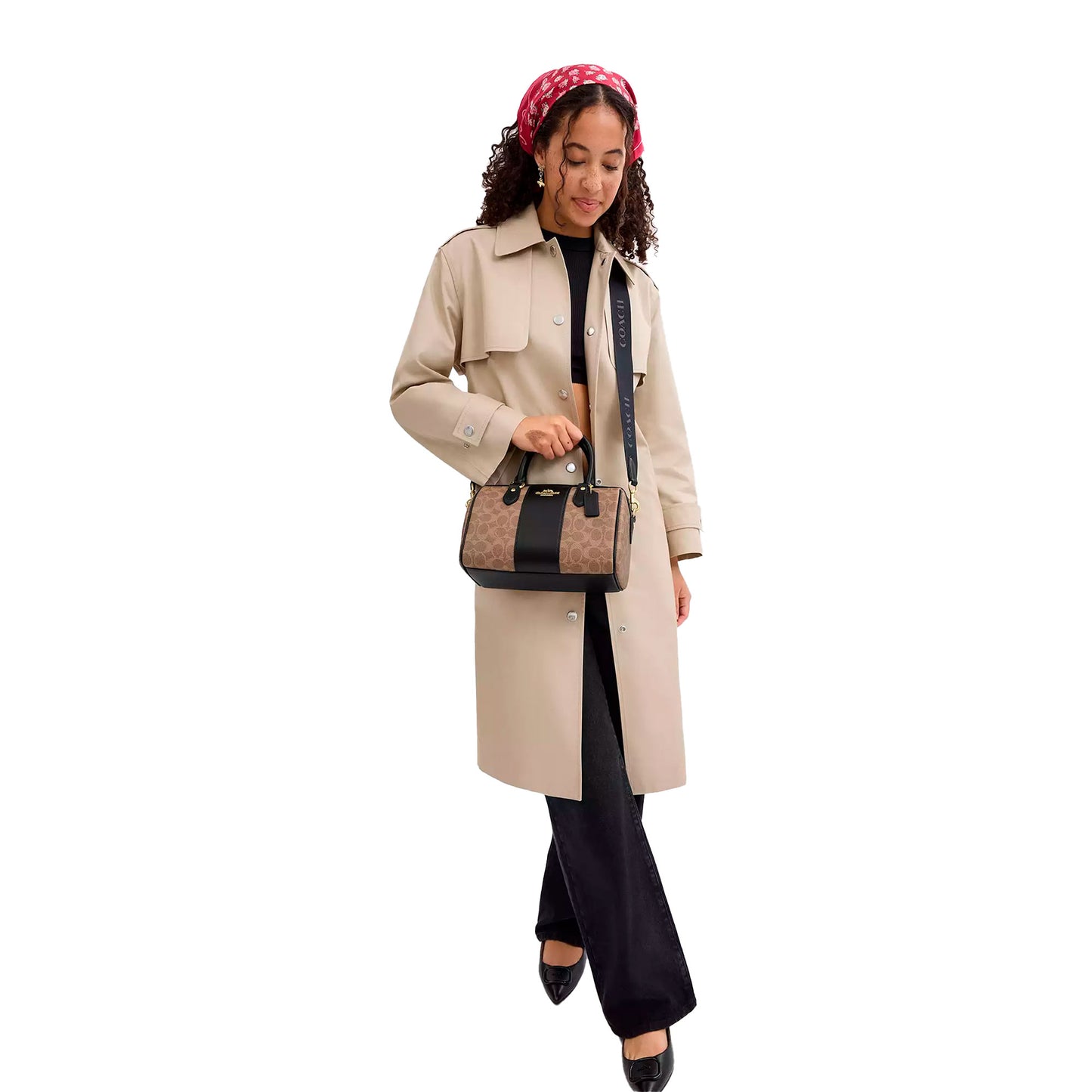 Bolsa Coach Rowan Satchel Bag In Signature Canvas Tan Black