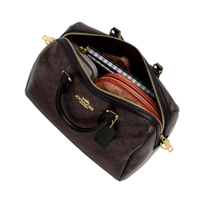 Bolsa Coach Rowan Large Satchel Bag Signature Canvas Walnut Black