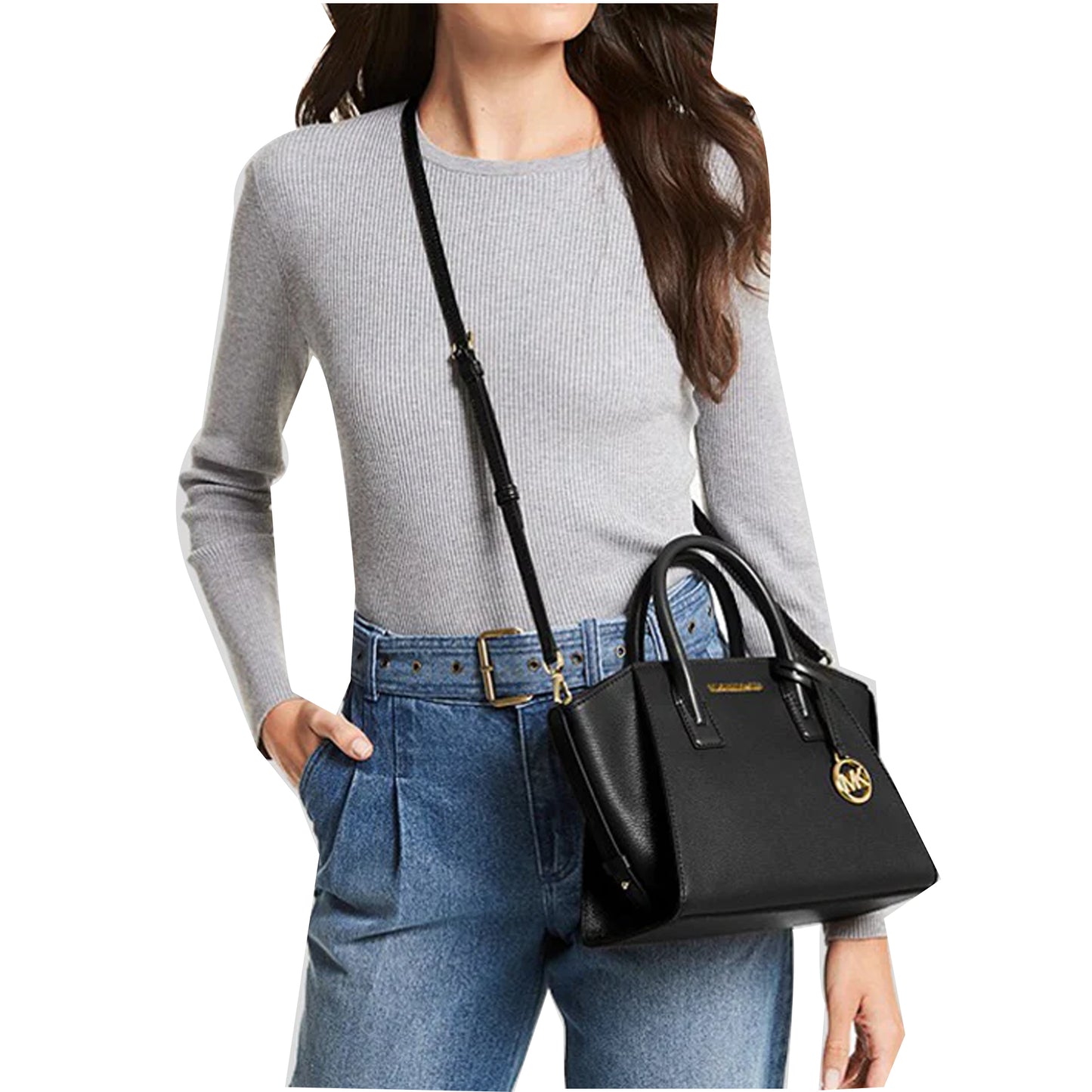 Bolsa Michael Kors Avril Small Leather Top-Zip Satchel Black