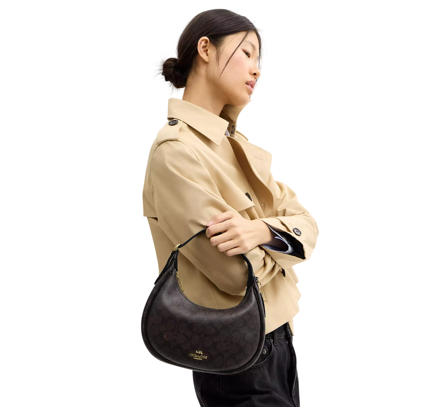 Bolsa Coach Emily Shoulder Bag In Signature Canvas Walnut Black