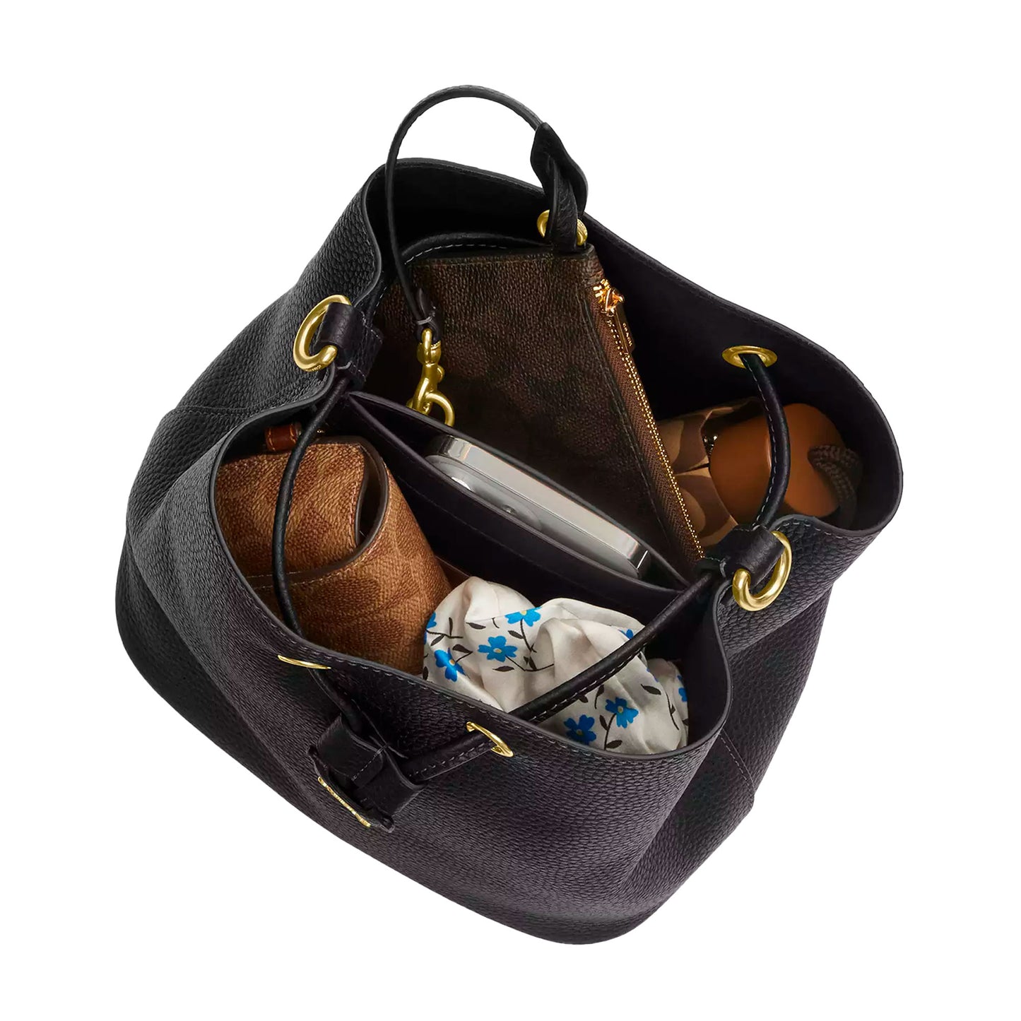 Bolsa Rowan Bucket Bag In Signature Canvas Walnut Black