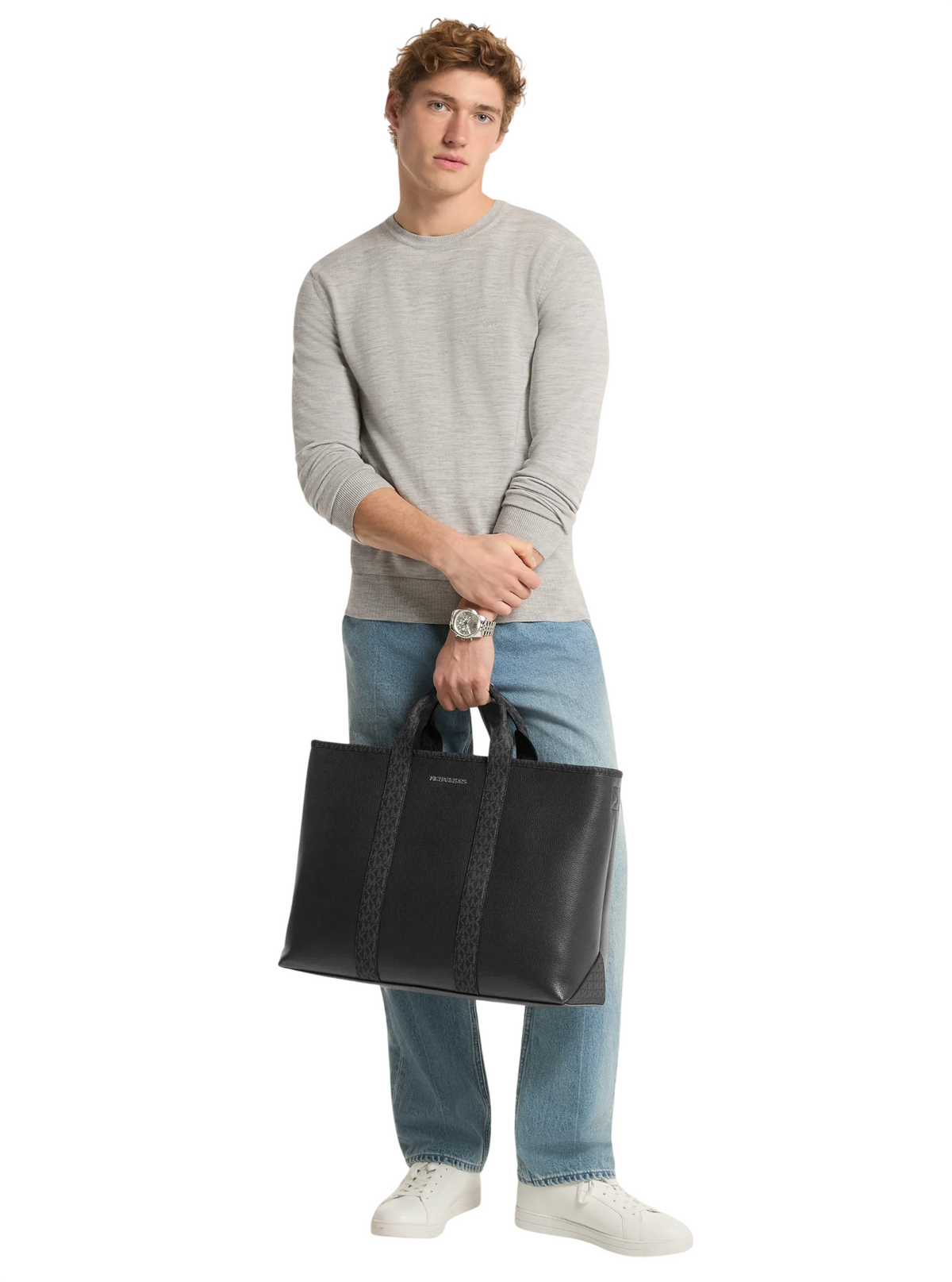 Maleta Michael Kors Cooper Medium Pebbled Leather and Signature Logo Tote Bag Black