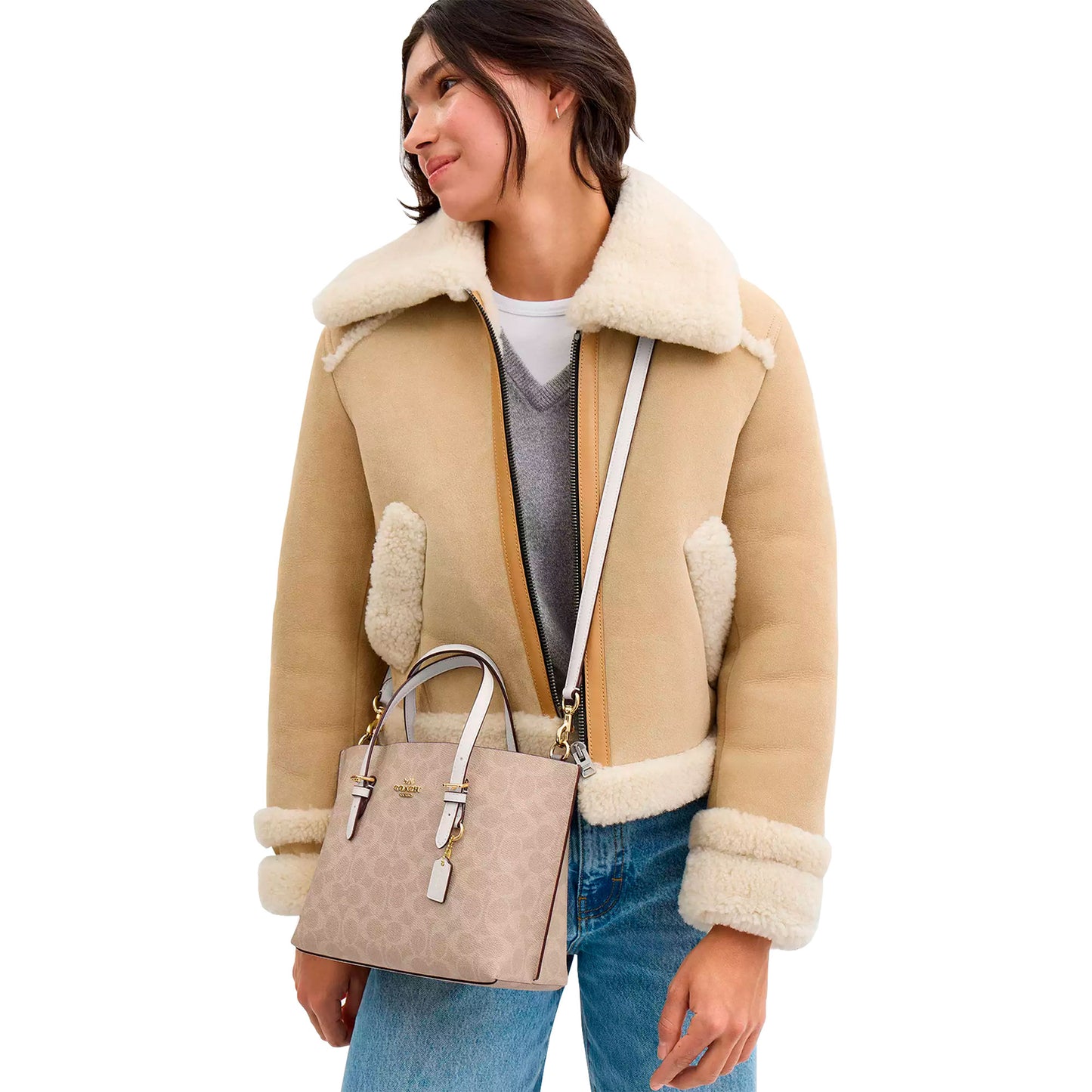 Bolsa Coach Tote Mollie 25 In Signature Canvas Sand Chalk