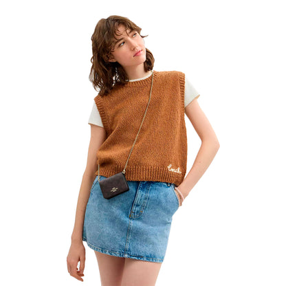 Bolsa Coach Mini Wallet On A Chain In Signature Canvas Walnut Black