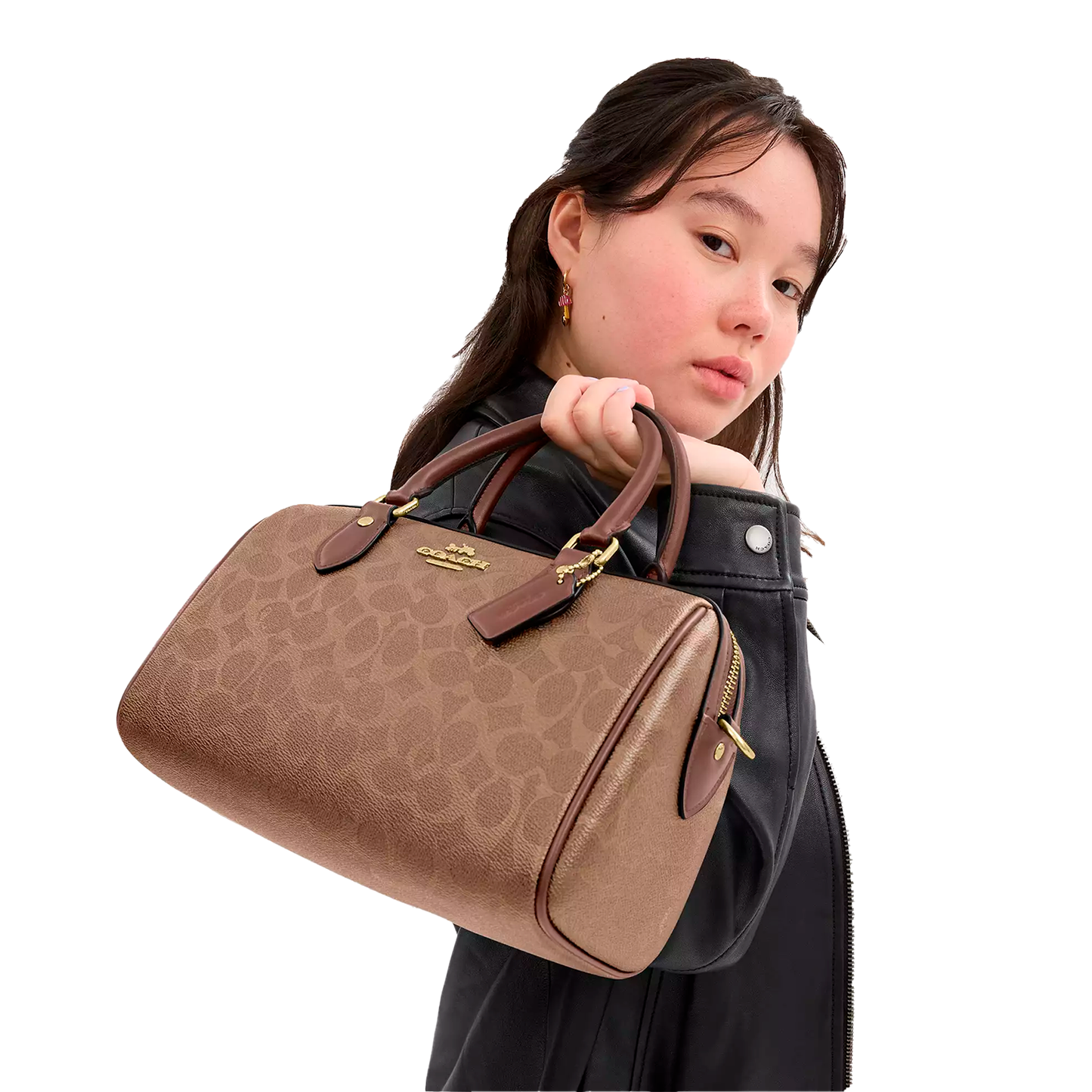 Bolsa Coach Rowan Satchel Bag In Signature Canvas Tan Brown