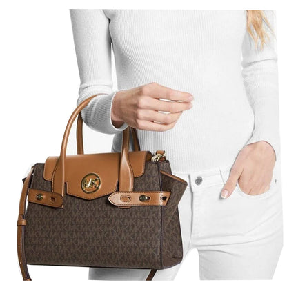 Bolsa Michael Kors Carmen Medium Logo Belted Satchel Brown