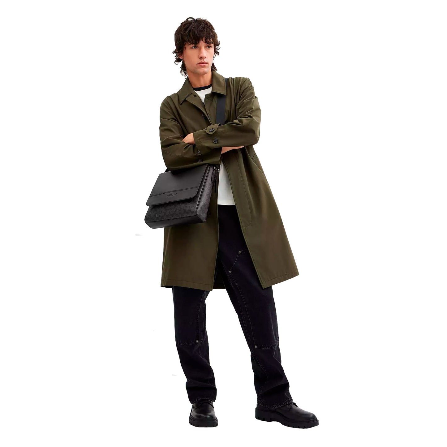 Bandolera Coach Houston Map Bag In Signature Canvas Black