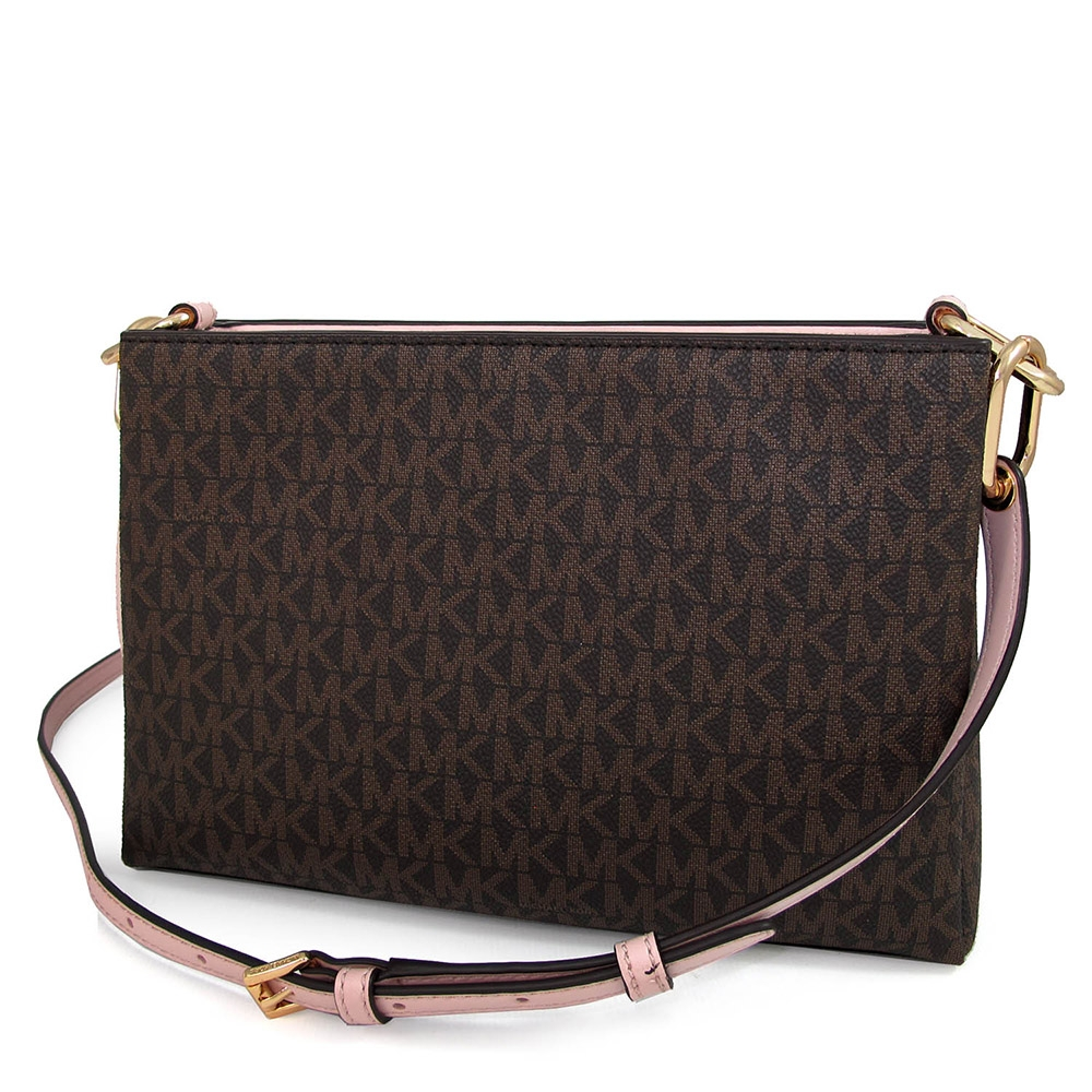 Bolsa Michael Kors Trisha Medium Logo Crossbody Brown Pink
