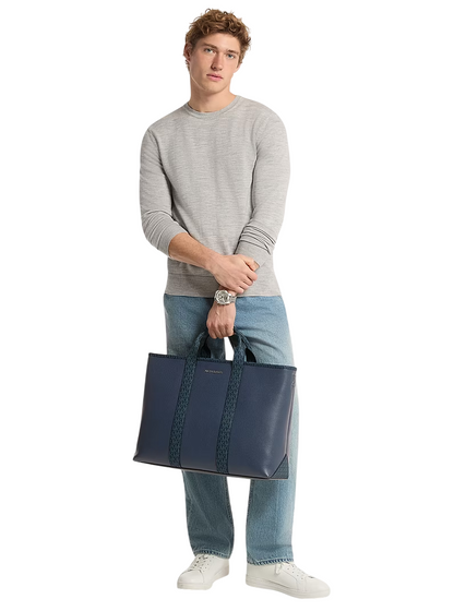Maleta Michael Kors Cooper Medium Pebbled Leather and Signature Logo Tote Bag Navy