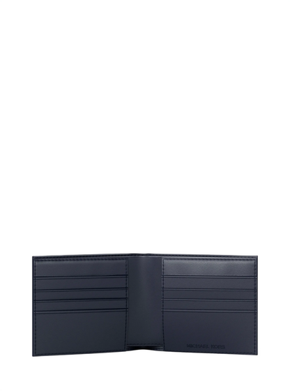 Cartera Pebbled Leather Billfold Wallet and Signature Logo Card Case Gift Set Navy