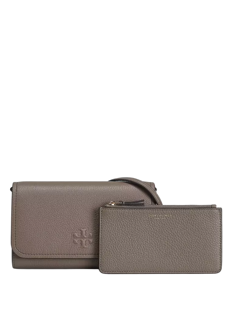 Bolsa Tory Burch Thea Flat Wallet Crossbody Gray Heron