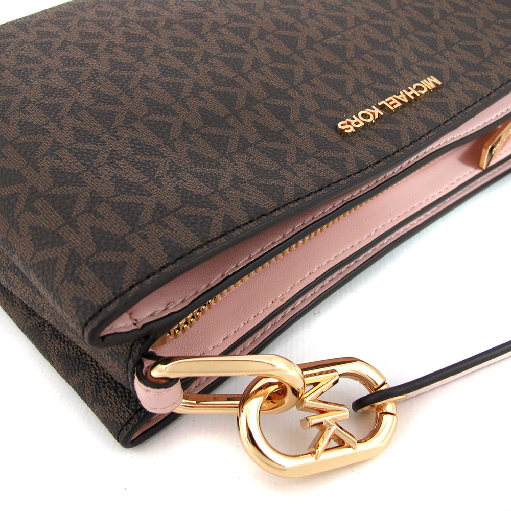 Bolsa Michael Kors Trisha Medium Logo Crossbody Brown Pink